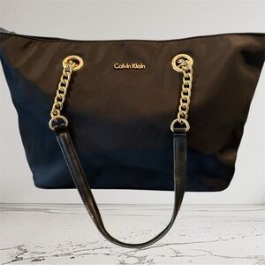 Calvin Klein Black Tote with Gold Chain Detail